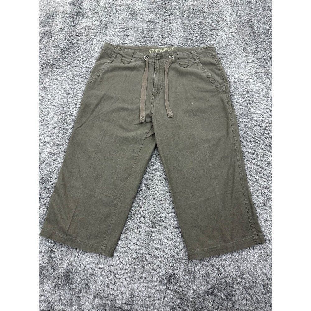 Springfield Pants Womans 36x20 Olive Green Linen Blend Mackays Drawstring Capris